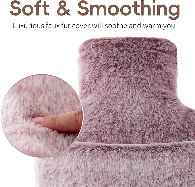 samply Hot Water Bottle with Cover - 2L Hot Water Bag with Hand Pocket, for Hand Feet Warmer, Pink