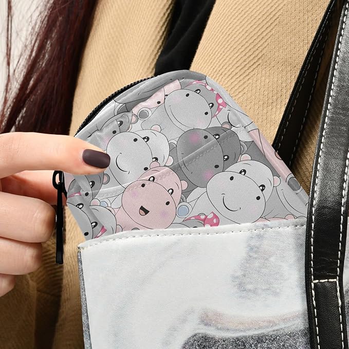Pill Box Hippo Cartoon 7 Day Pill Case Travel Pill Organizer Bag with Zipper Portable Weekly Vitamin Medicine Supplement Holder Pouch Bag