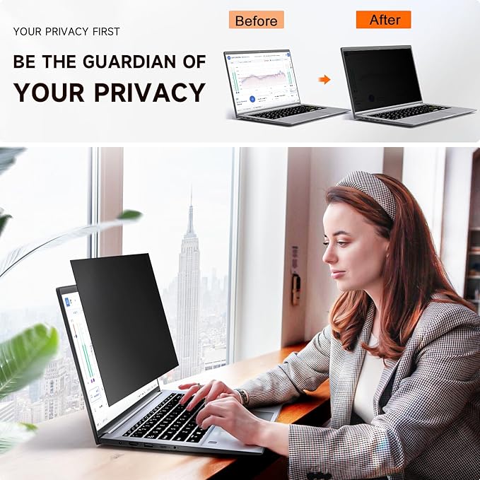 Mamol 16 Inch Laptop Privacy Screen - Compatible with Lenovo, Hp, Dell, Acer, Asus, Thinkpad, Envy, Xps - 16:10 Aspect, Anti Blue Light Glare, Removable Privacy Shield