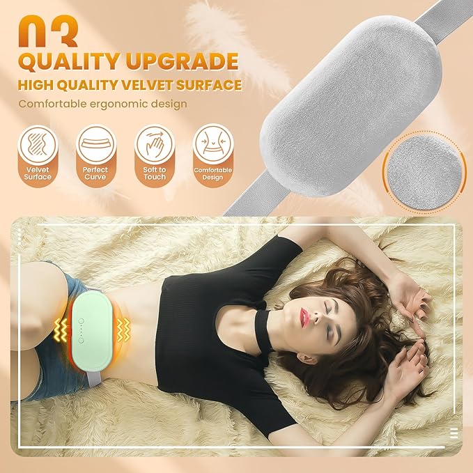 Portable Electric Heating Pad for Period Cramps, Menstrual Heating Pads with 4 Heat Levels and 4 Vibrating Modes for Women Stomach Pain Relief-Green