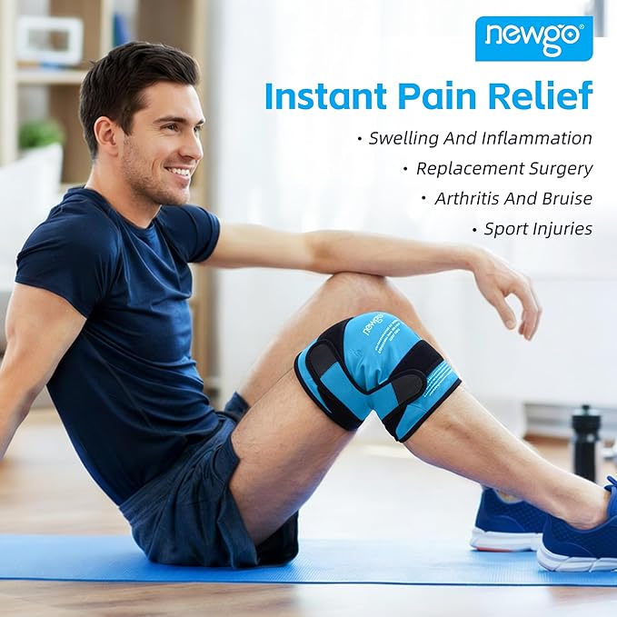 NEWGO Ice Pack for Knee Injuries Reusable, Knee Ice Pack Wrap Around Entire Knees for Replacement Surgery Recovery, Gel Cold Pack Wrap for Meniscus Tear, ACL, Swelling Pain Relief - Light Blue
