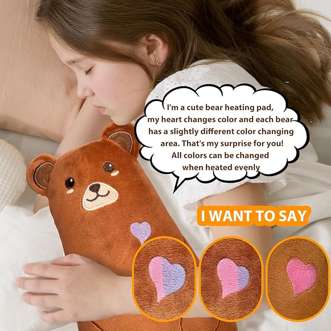 Electric Heating Pad for Period Cramps Pain Relief Menstrual USB Powered Cuddly Stuffed Animal Portable Cute Soft 14" Adorable Bear Neck Shoulder/Back Pain Relief Gift for Women and Kids (M)