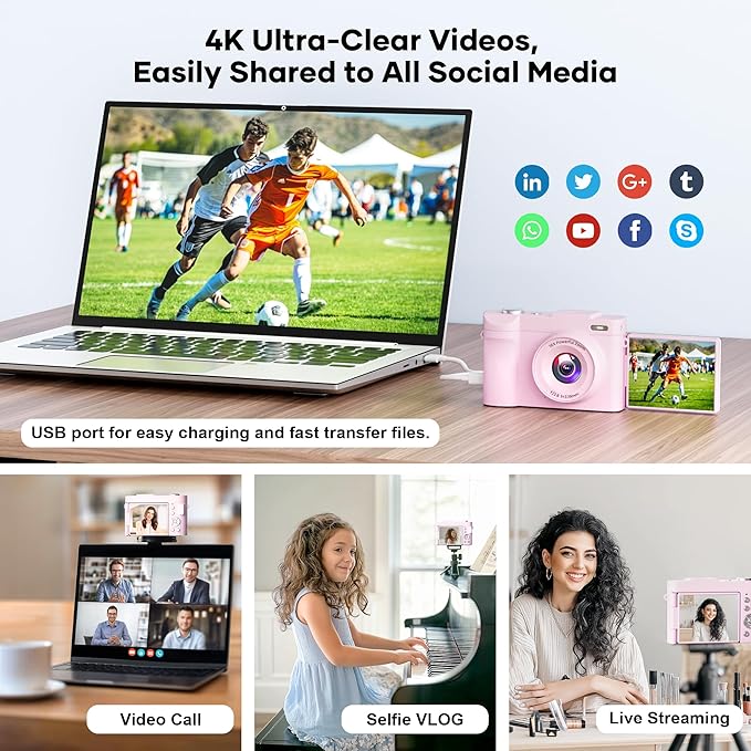 4K Digital Camera for Photography Auto-Focus, Compact 50MP Camera with 180° Flip Screen, 16X Digital Zoom, Camara Fotografica with 32GB Card – Great for Vlogging and Learning Photography