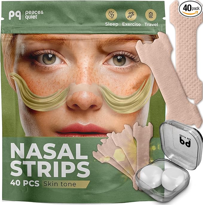 Peace&Quiet PQ 40 Nasal Strips for Snoring, Nasal Stripes for Sports & Sleeping - Nose Strips for Congestion Relief, Snore Reducing Aids - Improve Sleep, Reduce Snoring | Skin Tone