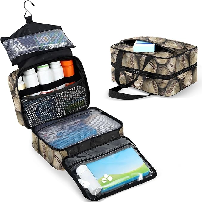 Fustylead Rustic Baseball Sport Themed Farmhouse Travel Medicine Organizer Bag Home Storage First Aid Kit Large Pill Case with Zipper for Pill Bottle, Vitamins, and Medical Supplies
