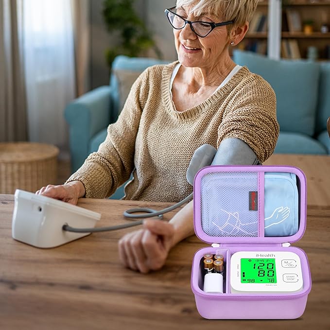 Elonbo Carrying Case for iHealth Track Smart Upper Arm Blood Pressure Monitor, Wireless Bluetooth Blood Pressure Monitor Travel Protective Bag Storage Holder, Mesh Pocket fits Range Cuff, Purple