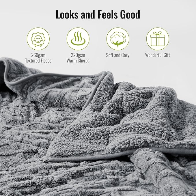 Uttermara Weighted Blanket for Adults Queen Size 15lbs 60x80 inches, Dual Sided Soft Jacquard Sherpa Weighted Blankets, Thick Heavy Blanket for Sleeping and Calming, Grey