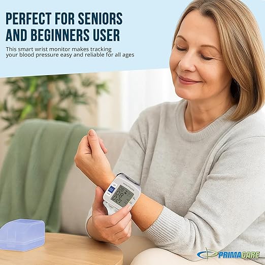 Primacare DS-8006 Wrist Blood Pressure Monitor, Automatic Digital BP Cuff with Irregular Heartbeat Detection, 2 User 180 Memory, LCD Display, Portable Hard Case, Battery Operated