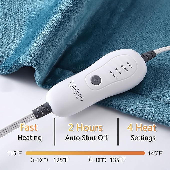 CAROMIO Heating Pad for Back Pain Relief, Neck and Shoulders Electric Heating Pads Large Size, Weighted Full Body Back Heat Pad with Auto Shut Off, Fast Heating and 4 Heat Settings (Teal, 33"x22")