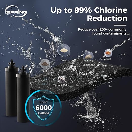 iSpring FDGF2 Activated Carbon Water Filter for iSpring DGF2 Gravity-fed Stainless Steel Countertop Water Filter System, Waterdrop® King Tank Series, and a Replacement for Berkey® BB9-2 Black Filter