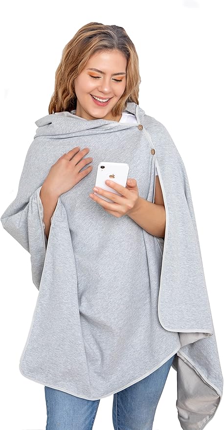 EMF Protection Poncho, Wrap. Wearable Blanket with Hood. Block EMF, RF, WiFi, Bluetooth. 72"x28". Grey Color. For Men and Women.