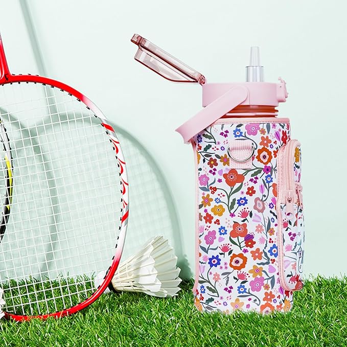 Best Friend Gift Women - Half Gallon Water Bottle with Sleeve - I Wish You Lived Next Door - Best Friend - BPA Free 64 OZ Water Bottle - with Time Marker Leakproof Water Jug