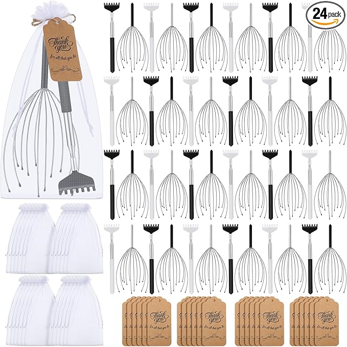 Hoolerry 24 Sets Massage Gifts Head Massager Back Scratcher Fingers Head Scratcher Manual Scalp Massager Valentine's Day for Body Home Office Spa Stress Relief Relaxation Women Men(Black, White)