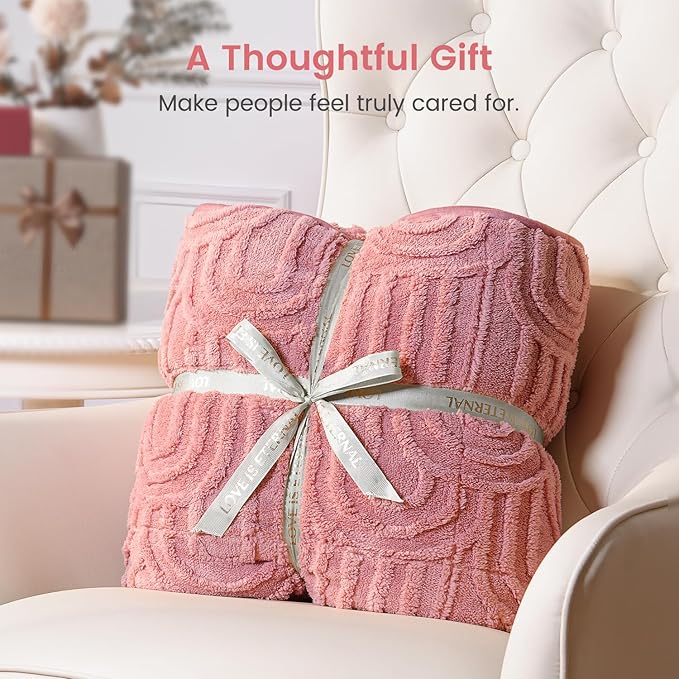 Sherpa Fleece Adult Weighted Blanket Great for Sleep, 15 lbs Dual Sided Soft Fuzzy Heavy Blankets for Couch Bed Sofa, Cozy Warm Arched Jacquard Throw for Winter (Apricot Pink, 60" x 80", 15 Pounds)