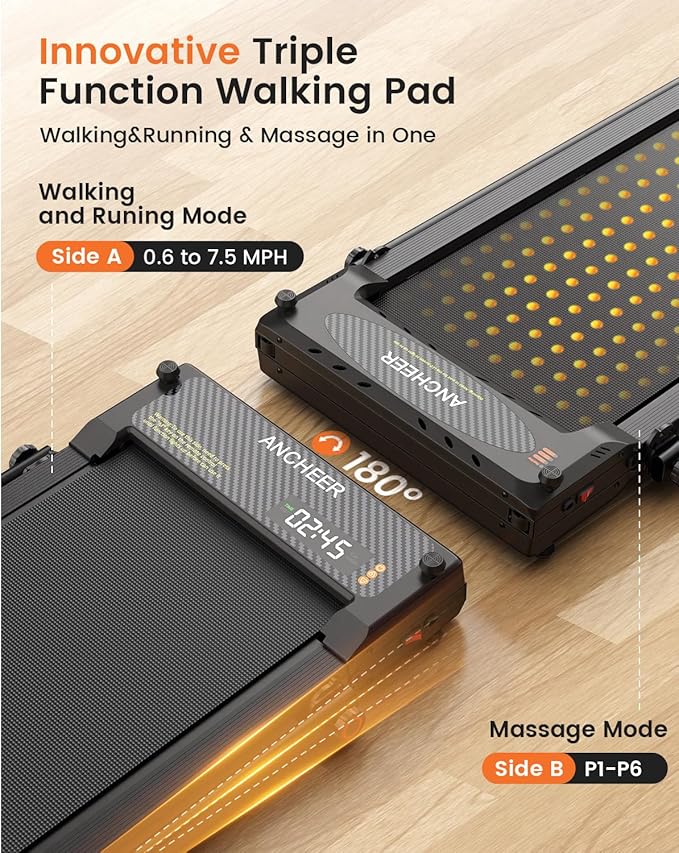 ANCHEER Walking Pad Treadmill with Foot Massage, Versatile Dual-Sided Walking Pad with Incline and Handle Bar, 3.5HP Foldable Treadmill for Home/Office/Apartment, 0.6-7.5MPH