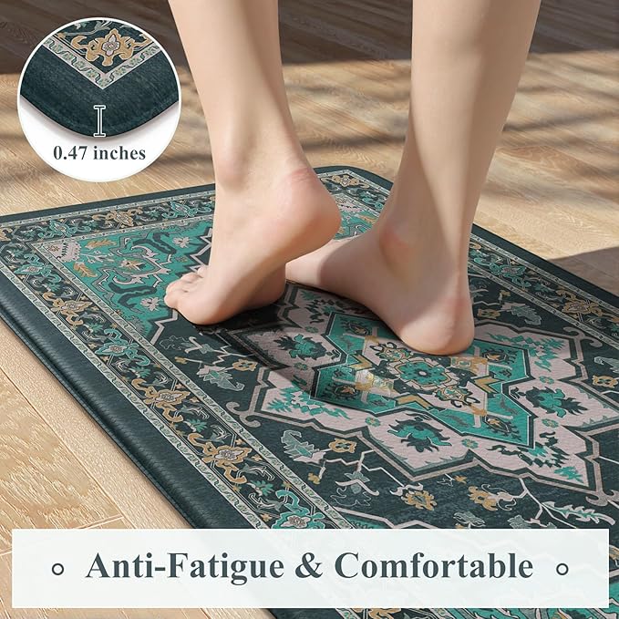 Kitchen Mats 2PCS,Cushioned Anti Fatigue Kitchen Mats for Floor,Farmhouse Green Kitchen Rugs Non Slip,Memory Foam Comfort Standing Mat Carpet for Sink Laundry Office