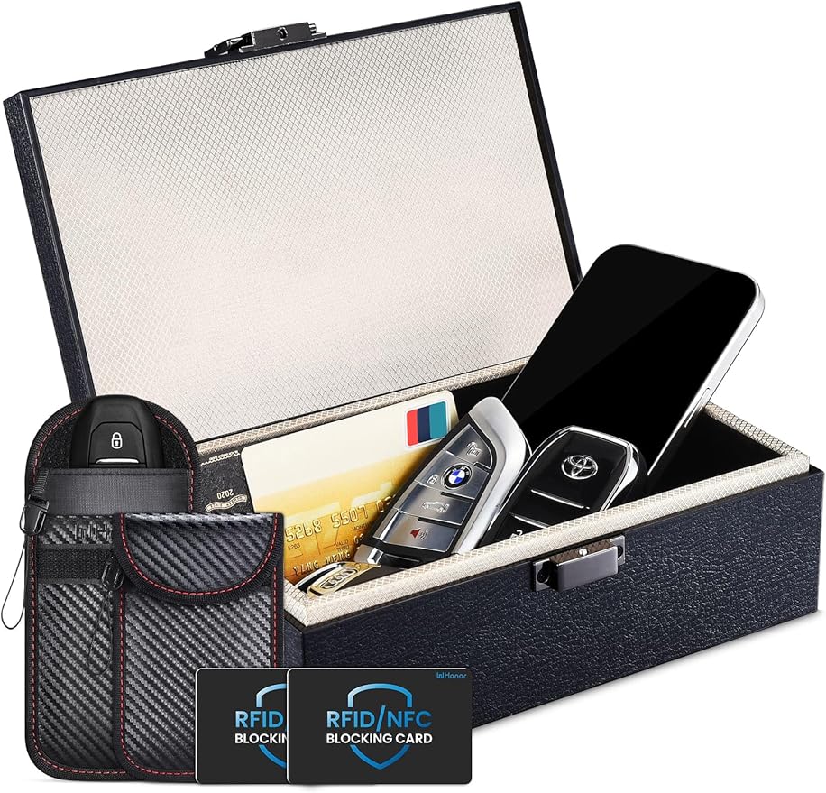 Faraday Box, RFID Key Fob Protector, 8.0" x 5.2" x 2.8" Anti-Theft Signal Blocking Shielding Cage with Faraday Pouch 2 Pack