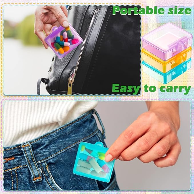 6 Packs Pocket Tiny Pill Case Single Daily Small Pill Container Travel Medicine Holder Cute Portable Personal Medicine Dispensers Organizers for Purse Pills Vitamin Supplements(Orange/Purple/Green)