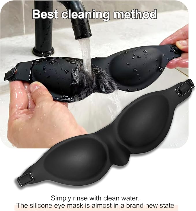 Moisture Chamber Sleep Mask for Dry Eyes – Washable Reusable Silicone Goggles with Adjustable Strap, Lightweight & Comfortable for Night Use, Helps Relieve Dry Eye Symptoms (Matte Black)