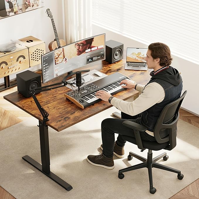 Agilestic Electric Standing Desk, 63 x 28 Inches Height Adjustable Desk, Sit Stand up for Work Office Home, Ergonomic Rising Computer Table with Memory Preset, Rustic Brown
