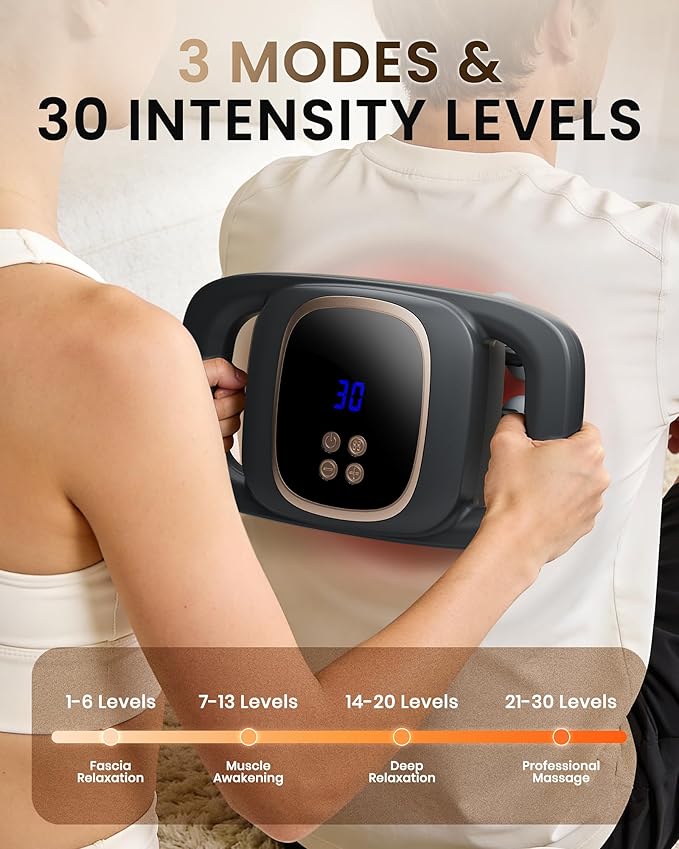 16 Head Massage Gun Deep Tissue, Back Massager with 3 Modes & 30 ntensity Levels, Professional Percussion Muscle Gun for Legs, Back Ideal for Home, Gym and Office Use, Grey