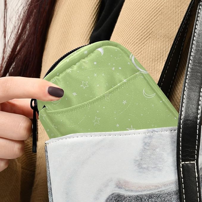 Bright Green Moons and Stars Travel Pill Organizer Case Box Container Weekly Portable Vitamin Medicine Holder Storage Bag with Zipper Removable
