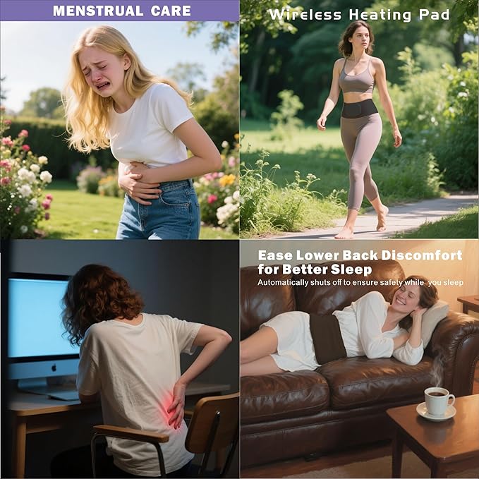 Lower Back Massager Waist Belt - Red Light Therapy, 3 Heating & Vibration Levels, Touchscreen Control, Adjustable Size, Multi-Use Heating Pad for Back/Stomach/Neck Pain Relief, Heated Back Brace