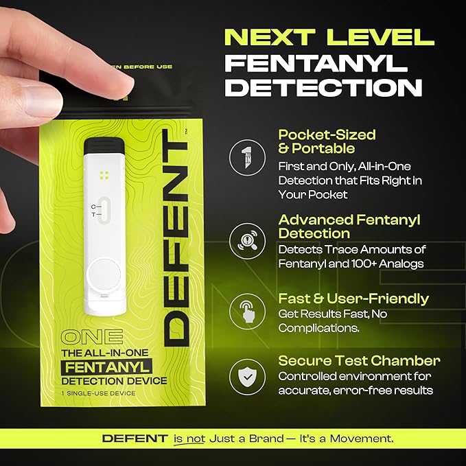 DEFENT All-in-One Fentanyl Detection Device - Single-Use, Patented Testing for Instant, On-The-Go Detection at Festivals, Concerts, Parties, Colleges & Home-Alternative to Test Kit & Strips