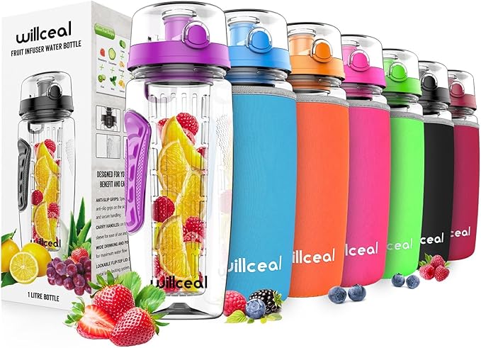Fruit Infuser Water Bottle 32oz- Durable, Large - BPA Free Tritan, Flip Lid, Leak Proof Design - Sports, Camping