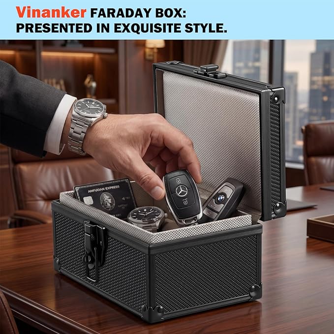 Faraday Box for Car Keys, Car Key Fob Signal Blocker RFID Blocking Protector, Secure Anti-Theft Shielding Cage for Keyless Entry (Black Rhombus)