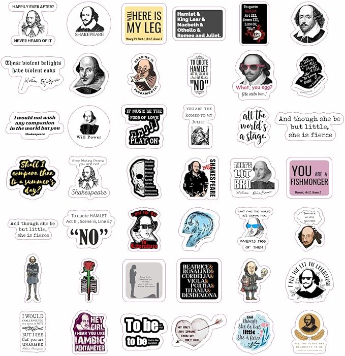 BulbaCraft Shakespeare Stickers – Literary Quote Vinyl Decals from Plays & Sonnets – Literature Waterproof Aesthetic Book Stickers for Laptops, Water Bottles - Shakespeare Gifts