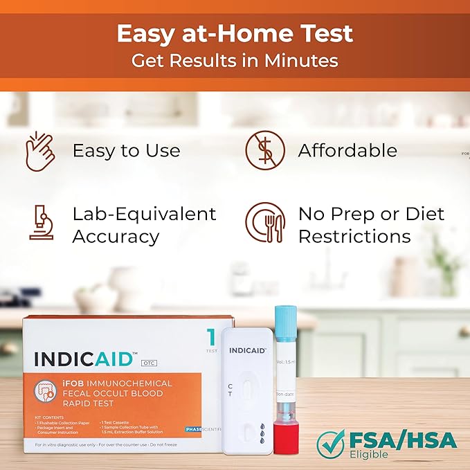 INDICAID Immunochemical Fecal Occult Blood Rapid Test (iFOB), FIT Colon Test, Accurate and Easy at Home, No Prep Required (1 Pack)