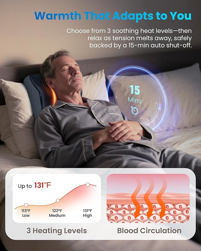 COMFIER Cordless Back Massager with Heat,Vibration & Shiatsu Neck Back Massager for Pain Relief Deep Tissue,Rechargeable Nekc Shoulder Massager Portable,Gifts for Mom Dad