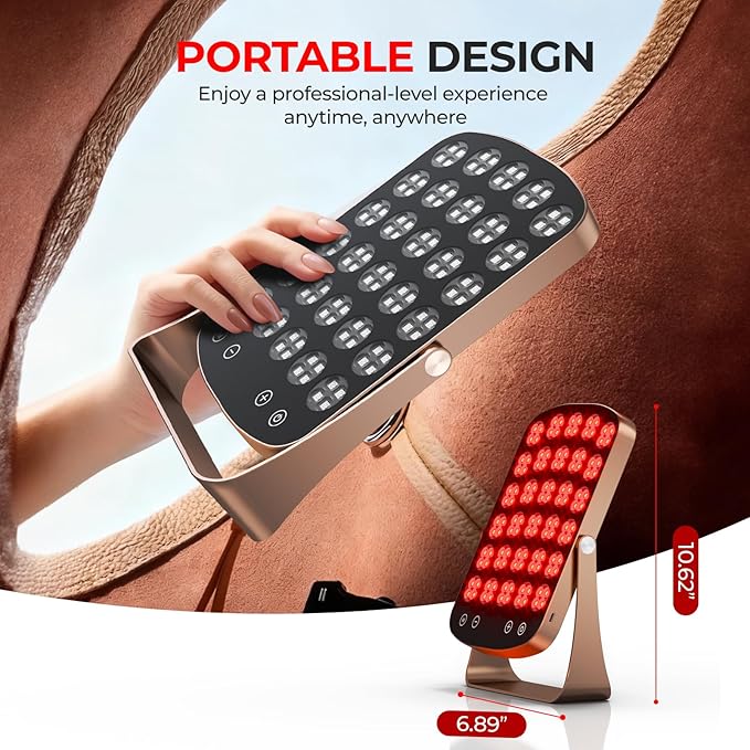 Red Light Therapy Panel, 460/590/660/850nm 4-Color Light Mode, 120 LEDs Facial Infrared Light Therapy Devices with Lighted Makeup Mirror, Timer, Portable Red Light Therapy for Face, Body, Pain Relief