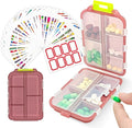 Pill Organizer with Medicine Labels, 10 Compartments Travel Pill Box with Removable Labels, Portable Foldable Supplement Box Holder for Fish Oil Vitamin