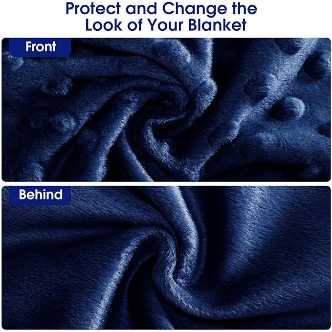 Acdyion Weighted Blanket with Removable Duvet Cover for Adults Queen Size (60"x80"), Heavy Blanket Cover with Soft Minky and 12 Ties, Machine Washable (Navy)