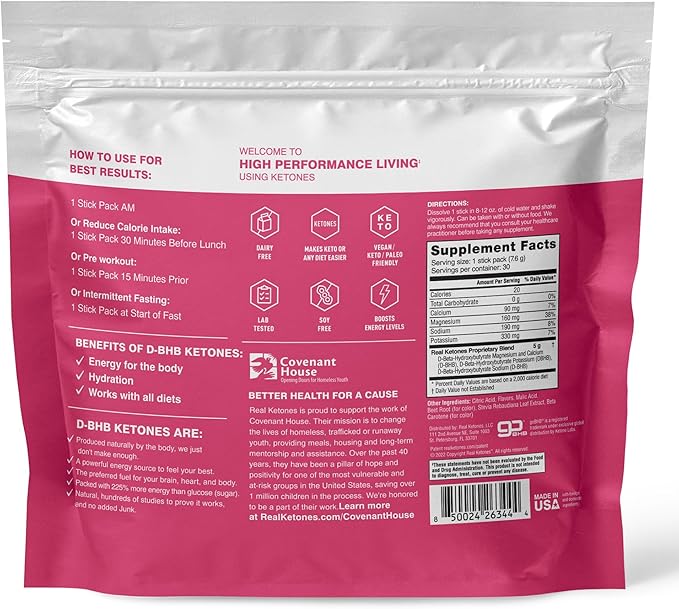 Real Ketones BHB Exogenous Ketones Drink Mix Packets | Electrolytes Powder Packets No Sugar, 4 Main Fasting Electrolytes Plus Hydrating Patented Keto BHB - 30 Count Raspberry Lemonade