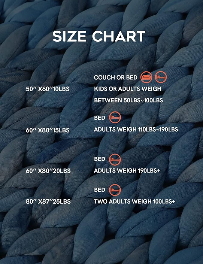 YnM Weighted Blanket, Handmade Chunky Knitted Design, Soft and Cozy, Temperature Regulating and Breathable, Machine Washable Throw for Sleep or Home Decor (Dark Blue Tie-Dyed, 80x87 Inch, 25lbs)
