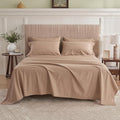 Simple&Opulence Belgian Linen Sheet Set Solid Color - 6 Pieces (1 Flat Sheet & 1 Fitted Sheet & 4 Pillowcases) 16" Deep Pocket Natural Flax Cotton Blended Soft Bedding - Clay, King Size
