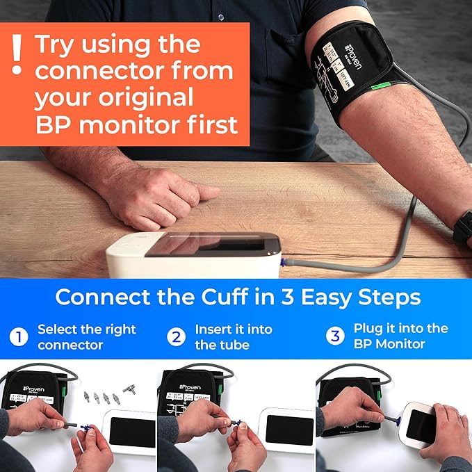 Extra Large Cuff Compatible with All Automatic Blood Pressure Monitors, Curved Fit, 9"-20.5" Inches (22-52CM), XL Replacement Cuff for Big Arms with 6 Connectors