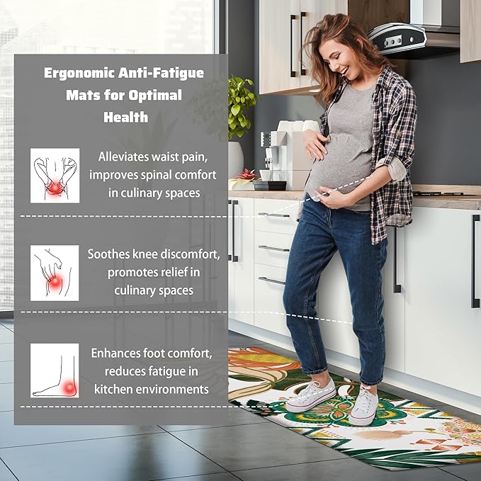Boho Floral Kitchen Rugs Sets of 2 Anti Fatigue Cushioned Long Kitchen Mats for Floor Farmhouse Kitchen Rugs Non Slip Waterproof Mid Century Botanical Comfort Standing Mat for Sink Laundry