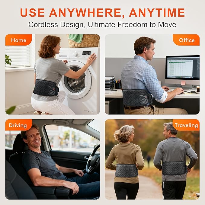 UTK Cordless Far Infrared Heating Pad for Back Pain Relief, Wireless Heating Belt for Waist, Lumbar, Abdomen, Electric 3 Heat Settings Up to 149℉,Lower Back Pain Relief