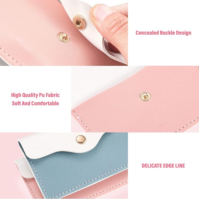 Tondiamo 2 Pack Birth Control Pill Case Holder PU Leather Pill Sleeve Packet 4.33 x 3 Inch Discreet Birth Control Pouch with Snap Closure Key Ring for Pills Card Organizer(Pink, Blue)