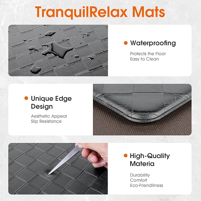 Kitchen Mats, 2PCS Kitchen Rugs, Cushioned Anti Fatigue Kitchen Mats for Floor, Non-Slip Standing Desk Mat, Waterproof Kitchen Rug Set for Kitchen Floor Office,17.3"×30"+17.3"×59" Grey