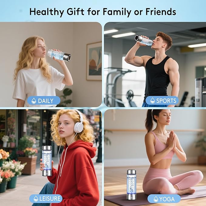 Hydrogen Water Bottle, 2800PPB in 3Min, SPE PEM Tech, Portable 16OZ, Rechargeable Hydrogen Water Bottle for Travel, Home, Office – Gift for Family & Friends (XR-15)