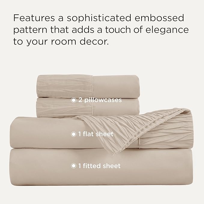 Bedsure Full Size Bed Sheets - 4 Pieces Soft Full Sheet Set - Breathable & Cooling - Hotel Luxury - Easy Care Polyester Microfiber Bedding for Women, Men, Beige