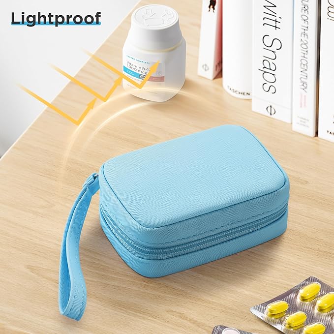 Zannaki Cute Pill Organizer for Purse with Two Removable 7-Day Pill Box, Travel PU Leather Pill Case, Portable Weekly Pill Container with Storage Bag to Hold Vitamins, Fish Oils, Supplements (Blue)