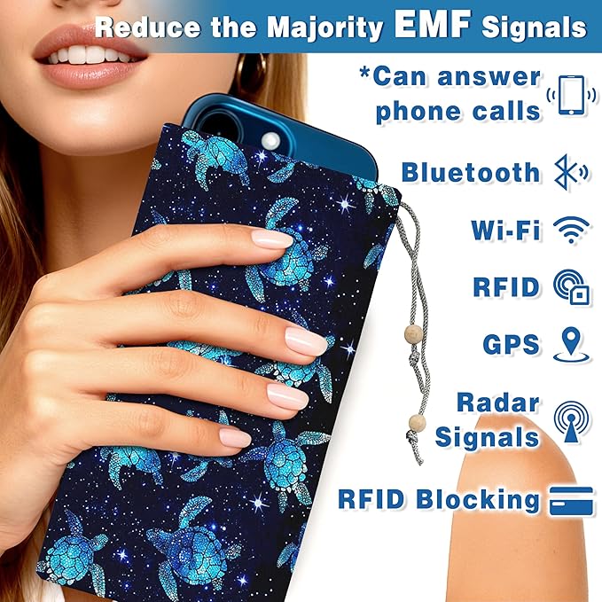 EMF Shield Sleeve for Cell Phone Reduce Signal Anti-EMP Pouch Against Radiation, EMF, 5G, RFID Blocking 4x8 Inch Sea Turtle-Blue Phone Sleeve Bags