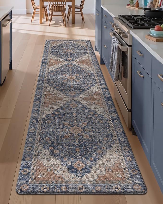 LUMI Anti Fatigue Kitchen Mat, Waterproof & Stain-Resistant Cushioned Standing Mat, Non-Slip Comfort Rug for Kitchen, Sink, Laundry, Home Office, 24" x 87", Indigo