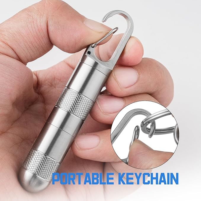 TISUR Small Titanium Pill Case, Keychain Pill Holder Travel Pill Box Container,Portable Pill Organizer Waterproof Metal Case Bottle (Gray Titanium Medium - 2.16 inch)